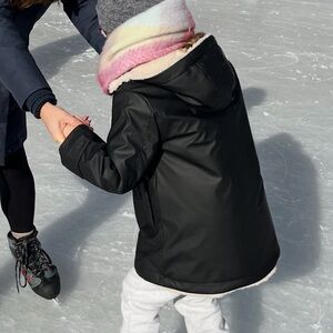 Zara Kids Black Waterproof Coat with Shearling Lining